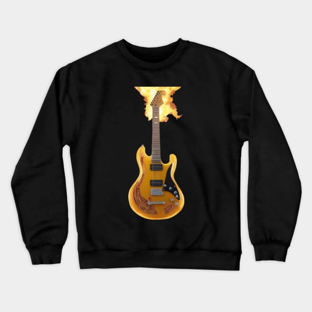 A Futuristic Yellow Guitar With Flames Developing Around The Neck Crewneck Sweatshirt by Musical Art By Andrew